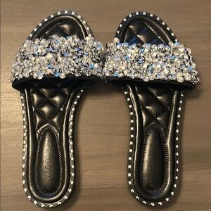 NWOT Wild Diva Black and Silver Embellished Sandals
